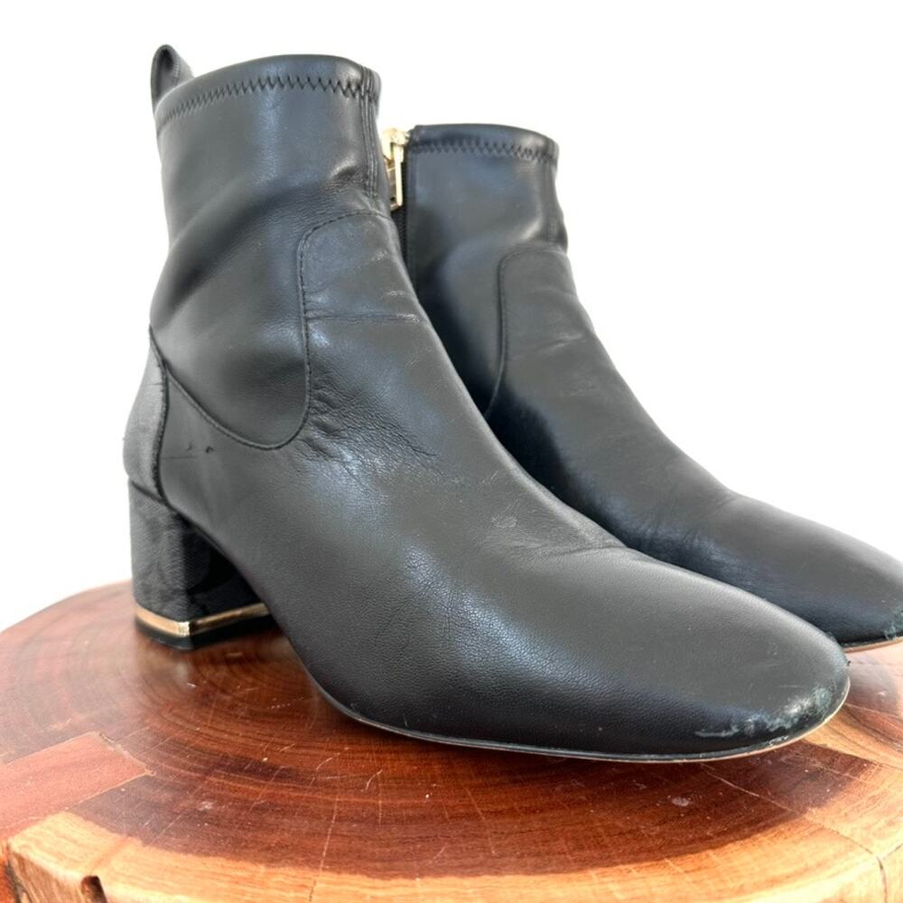 Coach Nala Black Monogram‎ Heel Ankle Boots, Size 7.5 – Classic Logo Block Heels
